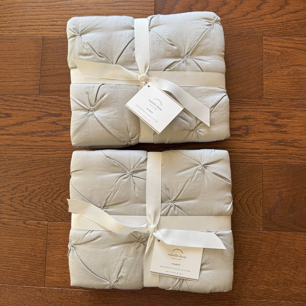 Pottery Barn Isabelle Pillow Shams Grey Standard Size 26x20 Inches Tufted Cotton
